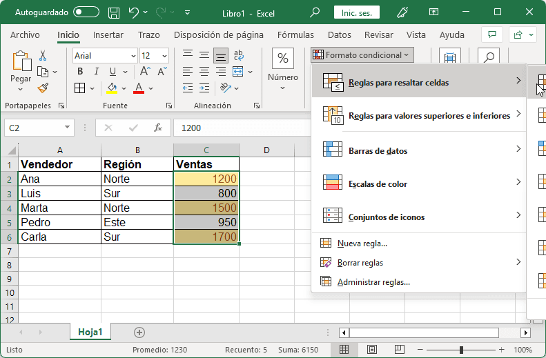 Aplicar colores a celdas en Excel