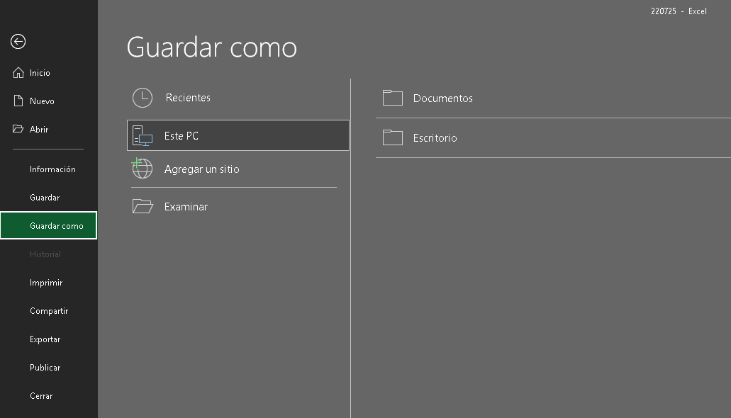 Guardar un archivo nuevo en Excel