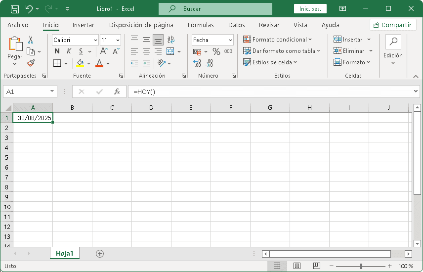 Función HOY en Excel