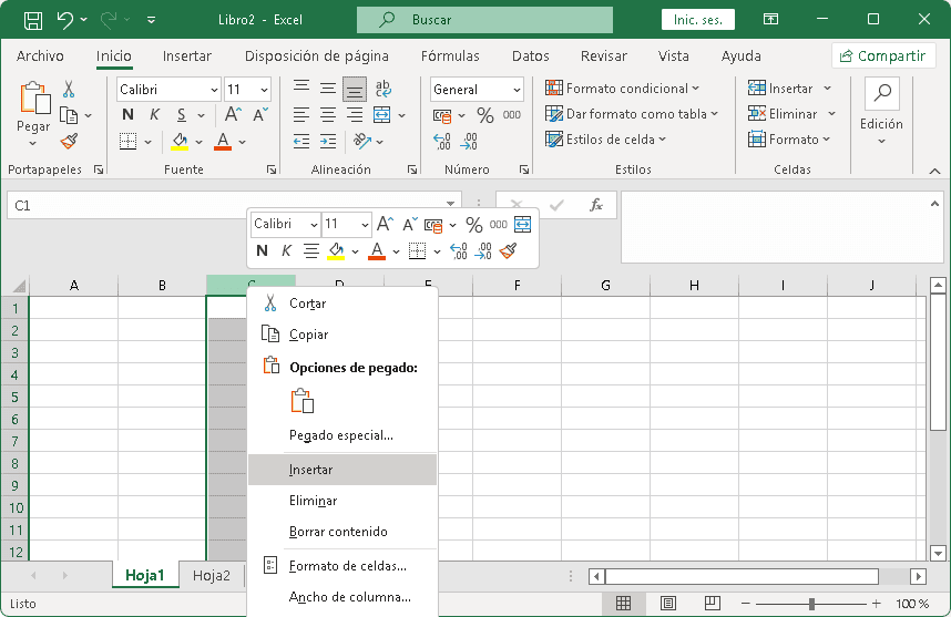 Insertar columnas en Excel