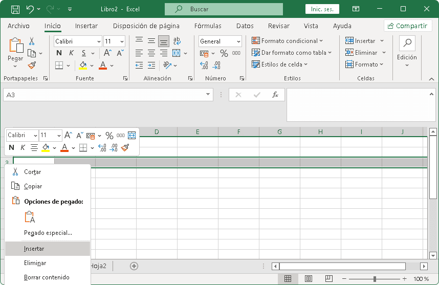 Insertar filas en Excel