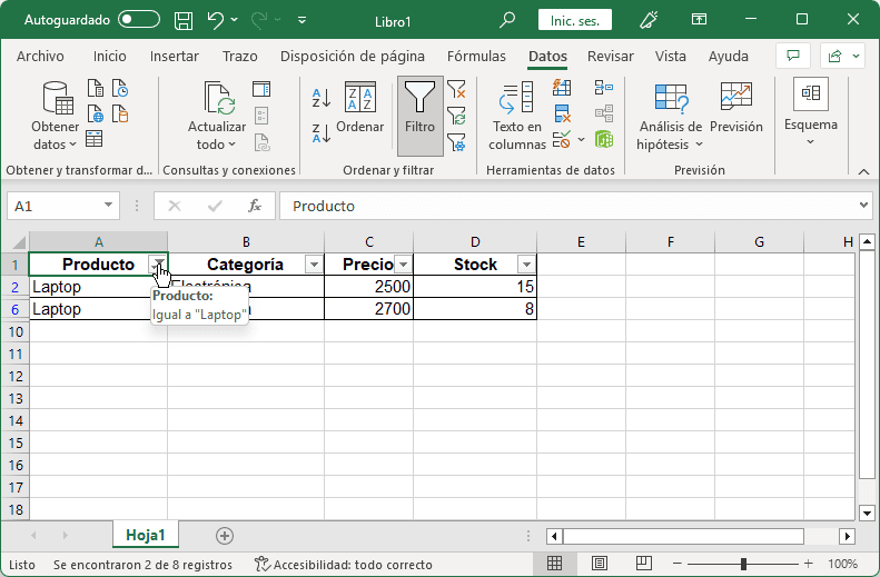 Quitar filtro en Excel Quitar filtro en Excel