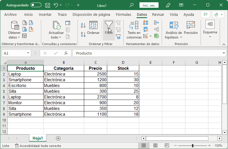Resultados de quitar filtro en Excel Resultados de quitar filtro en Excel