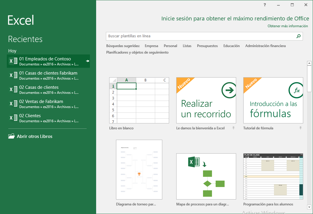 Crear un nuevo libro de trabajo en Excel 2016