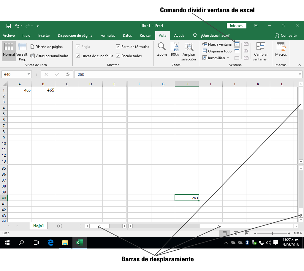 Dividir ventanas de Excel 2016