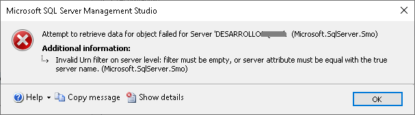 Error de nombre de servidor SQL Server