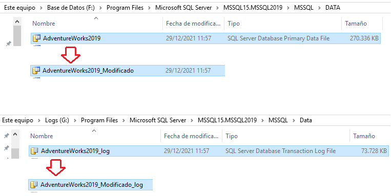 Cambiar el nombre de archivos MDF y LDF SQL Server 