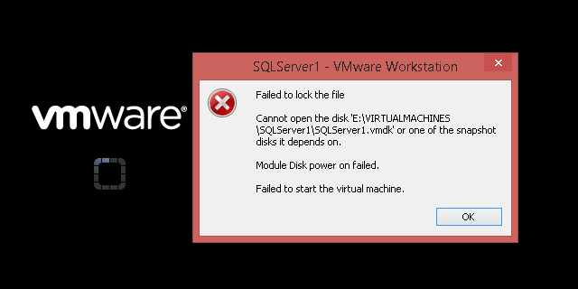 Solución del error VMWare Failed to lock the file