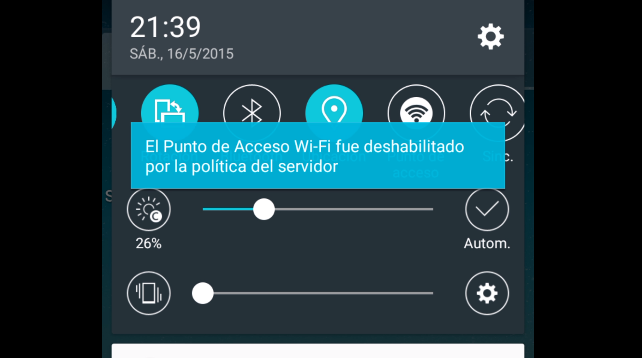 El Punto de Acceso Wi-Fi fue deshabilitado por la política del servidor